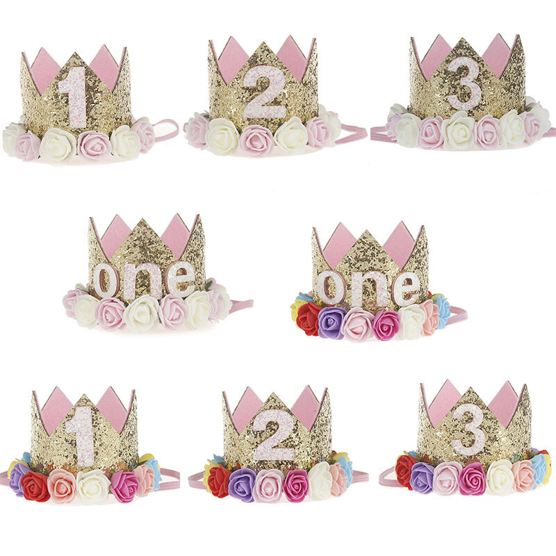Hot Sale Elastic Baby 2nd Birthday Hat Hair Band Gifts Princess Crown Headwear Headband Photo Props Birthday Party Headdress