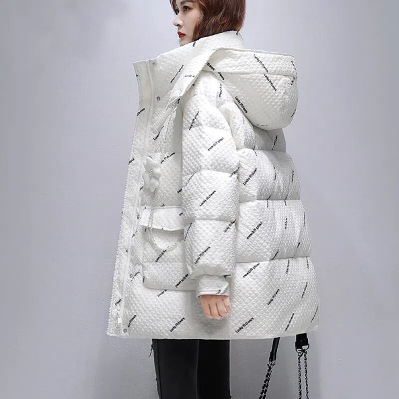 Drukowane z kapturem kurtka damska nosić 2022 zima nowy luźne zagesccie bawełna płaszcz ciepłe parki moda na co dzień kobiet znosić