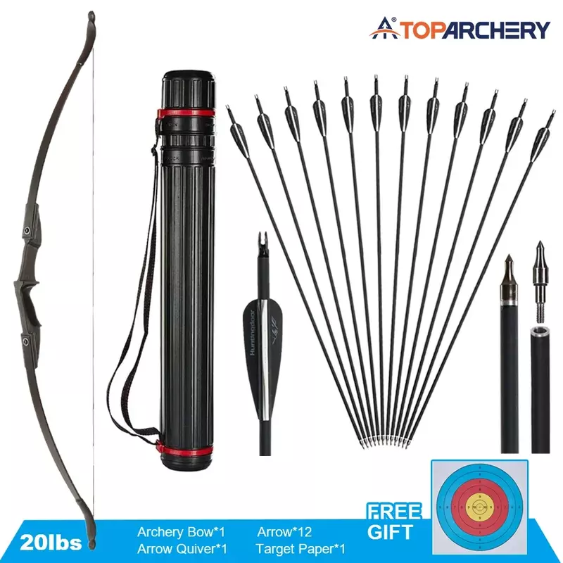 Toparchery 20-40lbs Archery 57" Takedown Recurve Bow For Hunting Recurve Bow and Arrow Set Left Right Hand Black Hunting Bow