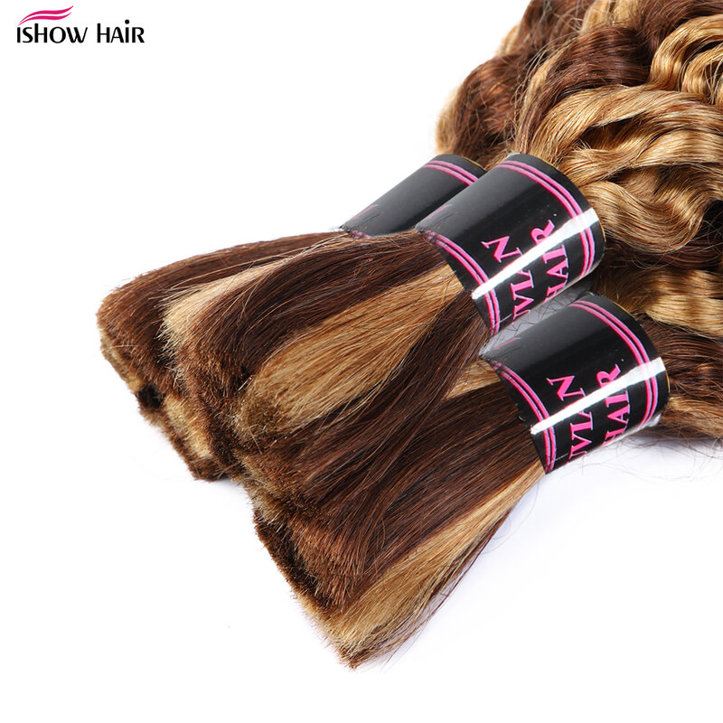 4/27 Highlight Deep Wave Bundles For Braiding 30 Inch Colored No Weft For Braids Brazilian Remy Human Hair Extensions For Women