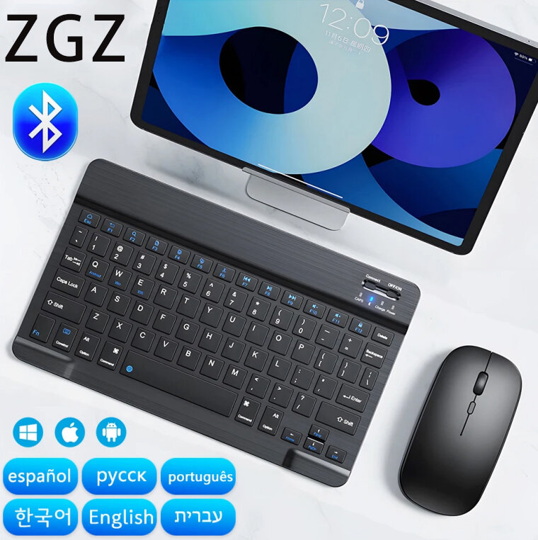 Mini teclado sem fio bluetooth, telefones celulares recarregáveis, tablet, russo, espanhol, android, ios, janelas