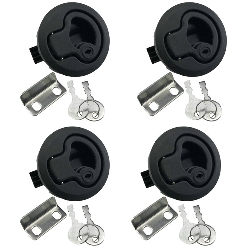 4 Pcs Black Round Flush Pull Slam Latch Lift Slam Latch Hardware With Key Lock Kit For Boat RV Yacht Accessories