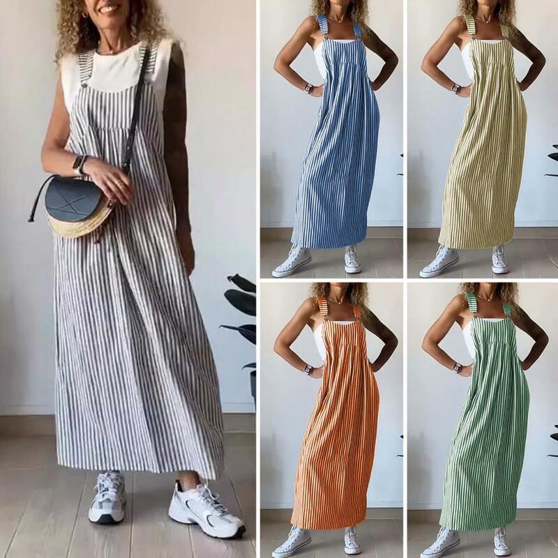 Backless Summer Dress Chic Bohemian Maxi Dress Striped Backless for Beach Vacations Casual Outings Bohemian Style Dress