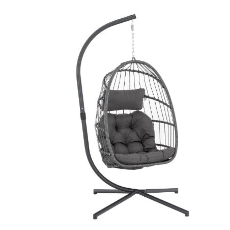 Hammock Chair Patio with Stand, Wicker Hanging Egg Chair Swing Hammock, UV Protective Seat Cushion, 350 Lbs Capacity