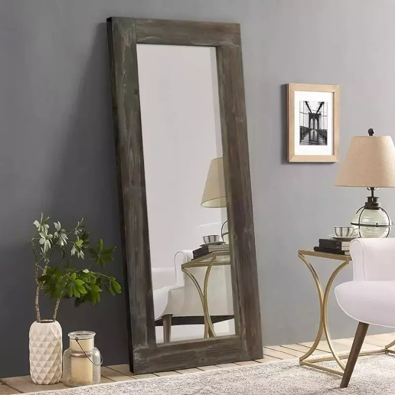 Espejo de piso de longitud completa, marco de bronce frotado con aceite, espejo de tocador grande para dormitorio, espejo montado en la pared, 58 "x 24"