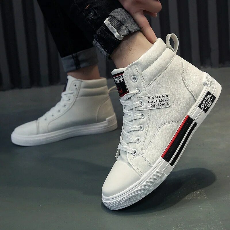 Fashion Leather Men's Canvas Shoes Autumn High-Top Casual Shoes for Men Non-Slip Male Sneakers 2024 New Winter Tenis Masculino