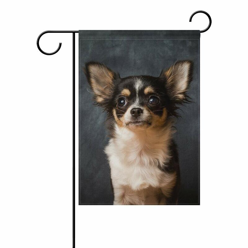 Cute Smiling Black Chihuahua Dog Garden Flag Animal Double Sided House Yard Flags Outdoor Decoration for Patio Lawn Party Decor