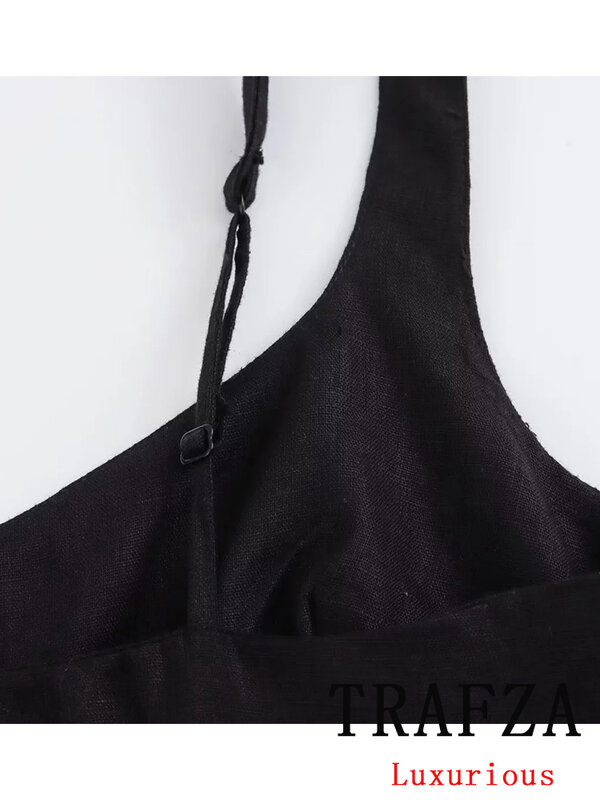 TRAFZA 여성용 빈티지 시크 원피스 블랙 단색 민소매 캐미 베스티도, 패션 2024 여름 휴가 시스 파티 원피스