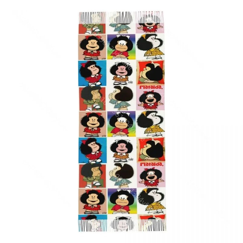 Kawaii mafalda ผ้าคลุมไหล่ผืนใหญ่อบอุ่นสำหรับผู้หญิงผ้าพันคอนุ่มผ้าพันคอการ์ตูนอะนิเมะ