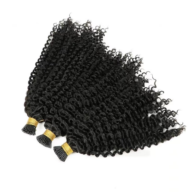 Ekstensi rambut keriting Tip I ekstensi rambut sambungan manusia asli alami ujung Keratin keriting rambut manusia Remy 100% inci 12-30 inci