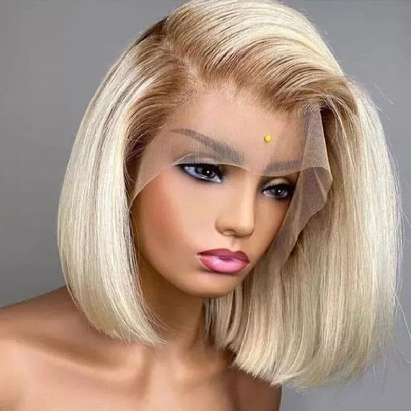 Platinum Blonde Bob Lace Front Remy Hairs Wig Straight Human Hair Wig for Black Women Brazilian Transparent HD Glueless Lace Wig