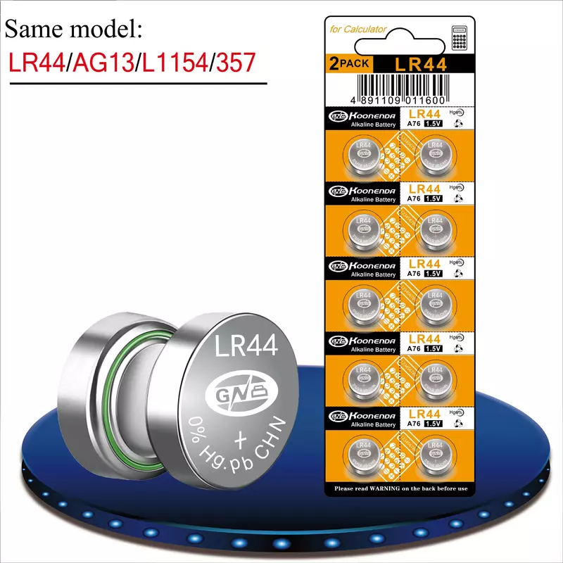 Pile bouton alcaline électronique AG13, adaptée aux lumières LED, jouets, 1.55V, lr1154, bouton 44