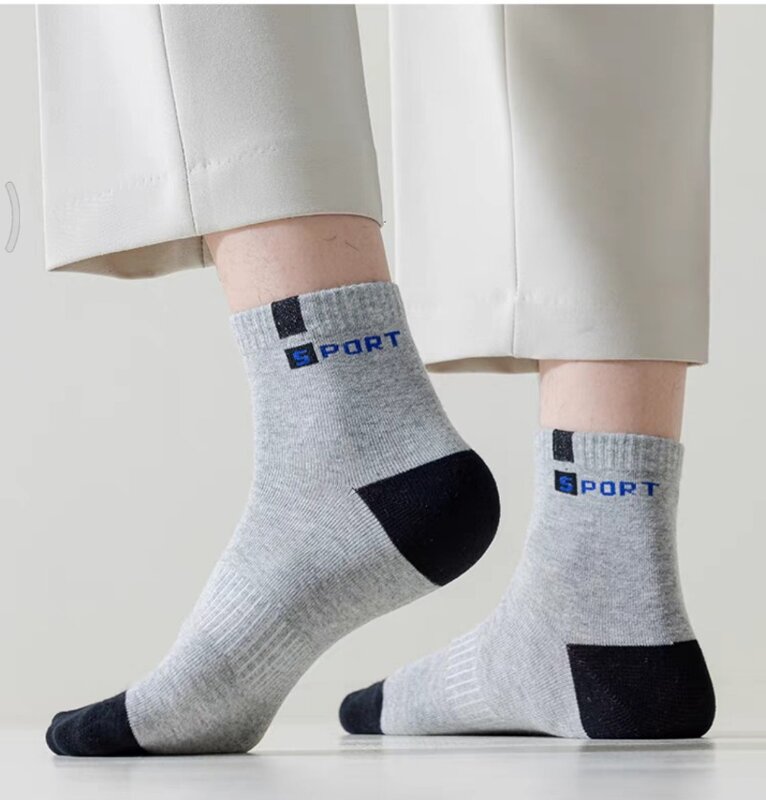 Calcetines deportivos de algodón para hombre, calcetín transpirable con letras suaves, zapatillas de deporte de moda, medias de tubo medio de alta elasticidad, calcetines de toalla para correr de verano