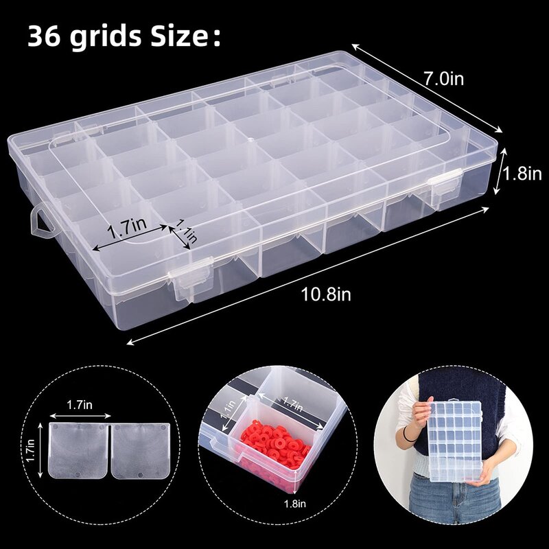 24/36 Grids Plastic Organizer Box Craft Organizer Storage with Adjustable Dividers Bead Box Fishing Tackles Box Jewelry Box