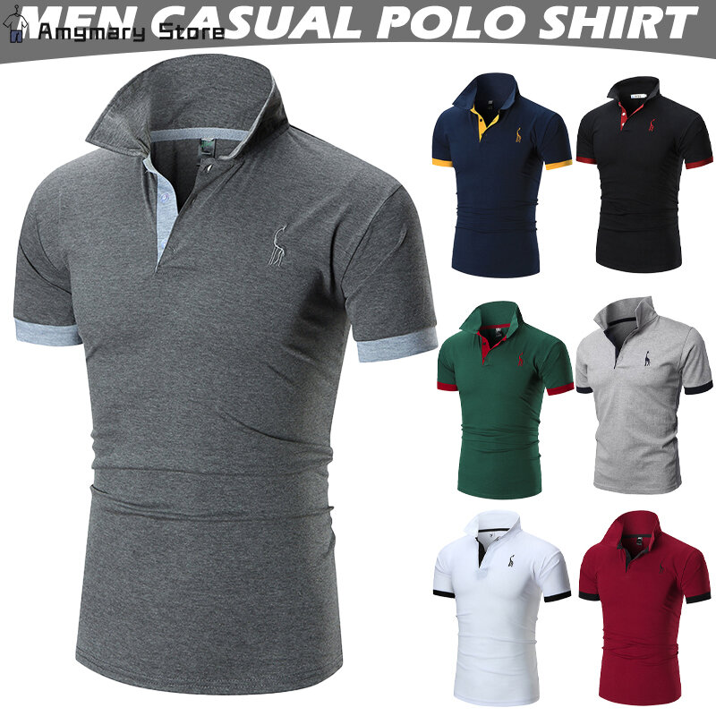 Męska koszulka letni męski z krótkim rękawem oddychający sportowy biznes na co dzień koszulka Polo do golfa wysokiej jakości bluza wkładana przez głowę do haftowania