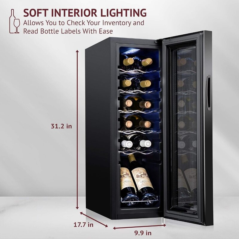 คอมเพรสเซอร์ขวดถังแช่ไวน์ตู้เย็นพร้อมล็อค | ห้องเก็บไวน์ขนาดใหญ่อิสระ | อุณหภูมิดิจิตอล41f-64f