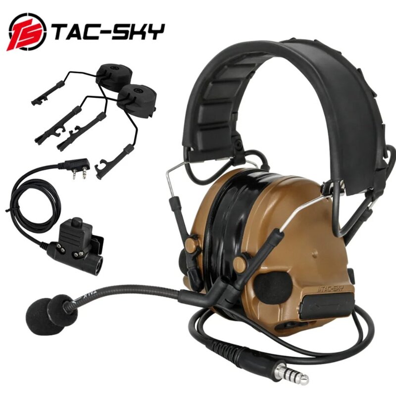 TS TAC-SKY COMAC III Tactical Headset Hearing Protection Noise Cancelling Headphones with U94 PTT and ARC Helmet Mount Adapter