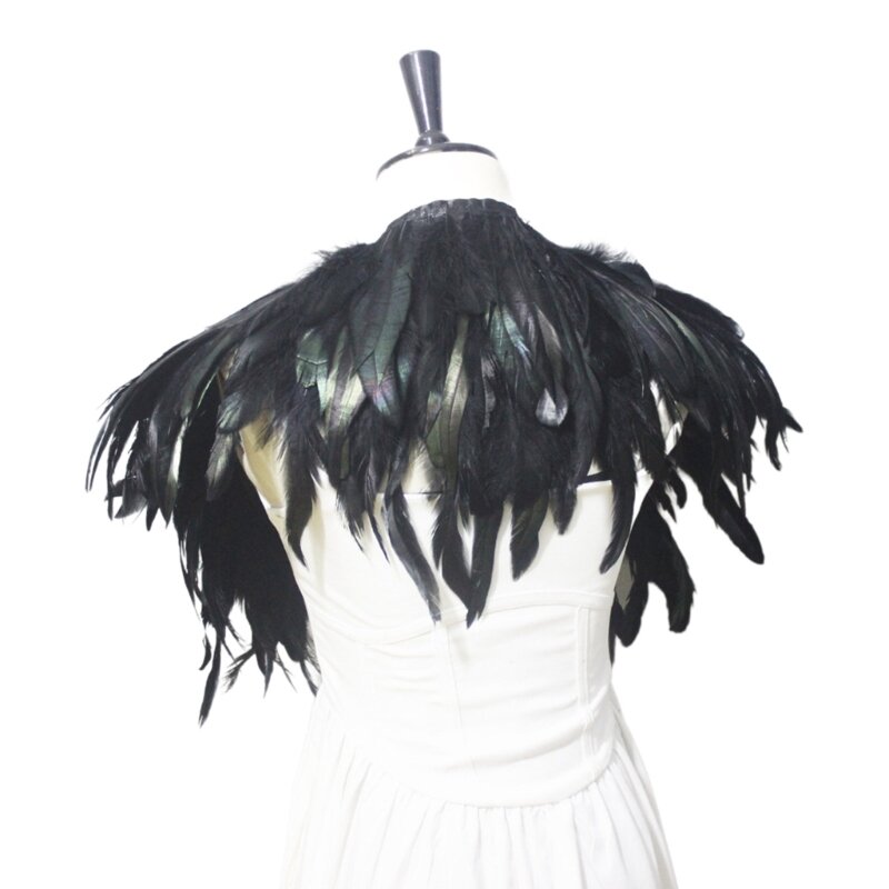 Feather Shrug Shawl ไหล่ Capelet คอ Victorians Gothic ฮาโลวีนคอสเพลย์ปาร์ตี้แม่มดปีกตกแต่งผ้าพันคอ