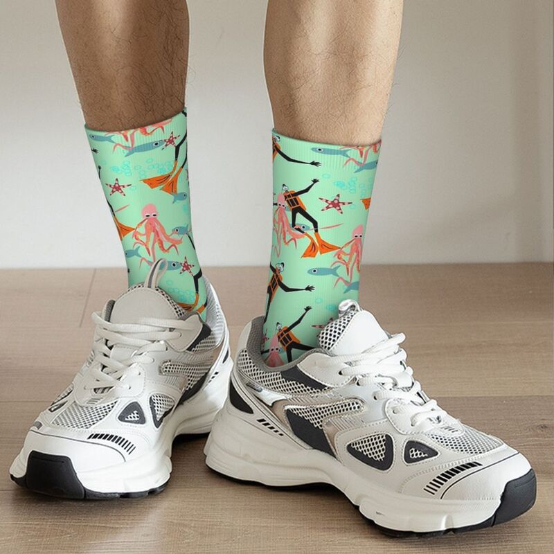 Calcetines divertidos y felices para hombre, diseño Retro de buceo, Harajuku, Hip Hop, Casual, Crew Crazy Sock, regalo