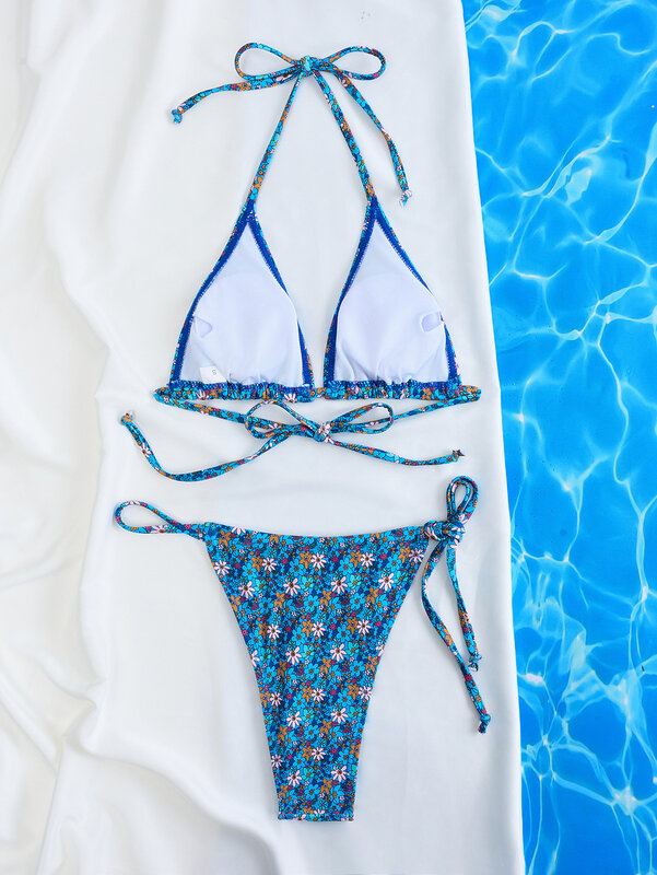 Maillot de bain sexy imprimé floral pour femmes, bikini string, culotte tanga, ensemble deux pièces, style brésilien, tenue de plage, pour piscine, 2024