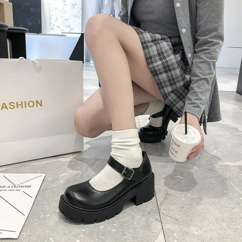 Sapatos plataforma de salto alto para meninas, sapatos vintage japonês Lolita, plus size, uniforme de estudantes, cosplay