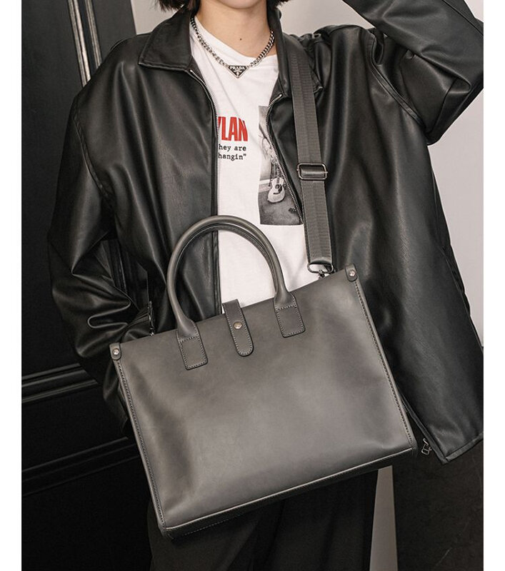Xiao.p-Bolso de mano de cuero Pu para hombre, maletín informal de negocios retro de alta calidad, bandolera de un solo hombro, bolso para documentos