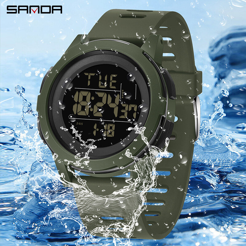 SANDA 2188 Electronic Watch Fashion Simple Outdoors Nightlight Waterproof Alarm Digital Display Silicone Strap Student Watches