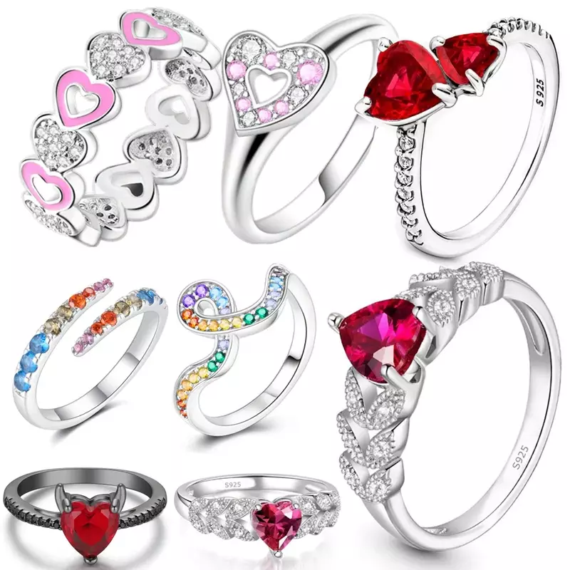 Cincin perak Sterling 925 untuk wanita, cincin pertunangan kepala berkilau, cincin bunga aster asli, hadiah perhiasan Festival