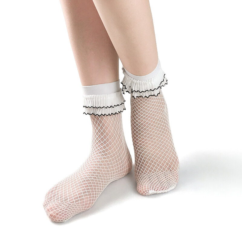 Sweet Fashion Ruffles Summer Elastic Soft Fishnet Socks Hosiery Women Socks Lace Mesh Socks