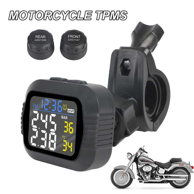 Colorful LCD Motorcycle TPMS 2 Sensors Tire Pressure Monitoring System Tyre Tester Alarm Digital Test Motorbike Accessories