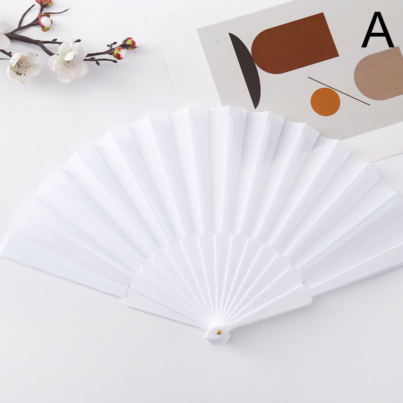 1PC Plastic Performances Hand Held Fans Blank White DIY Folding Cloth Fan Room Decoration Craft Gift Wedding Party Decor