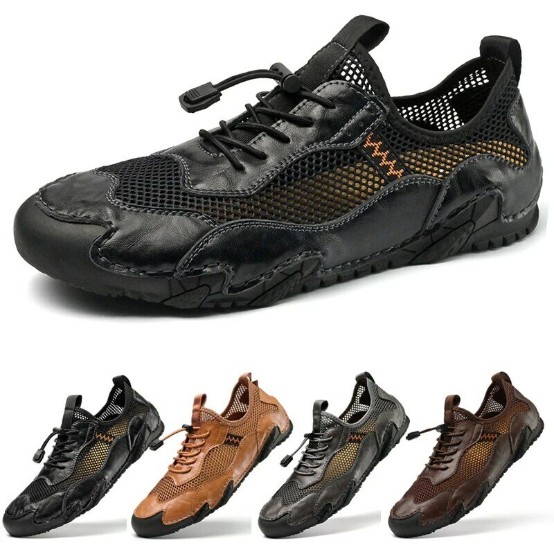 Leather men's outdoor hiking shoes, tourist hiking sneakers, hiking trail shoes, men's jogging shoes