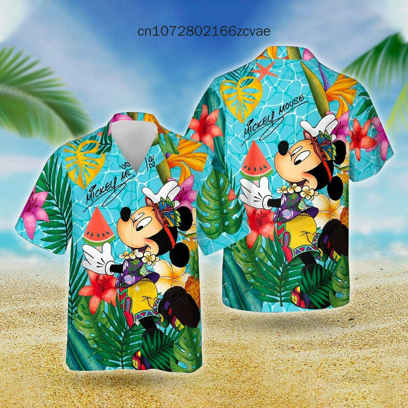 Гавайская рубашка с Микки Маусом, винтажная рубашка с пуговицами на пуговицах и коротким рукавом, гавайская рубашка Диснея, волшебное королевство, Повседневная пляжная мужская рубашка