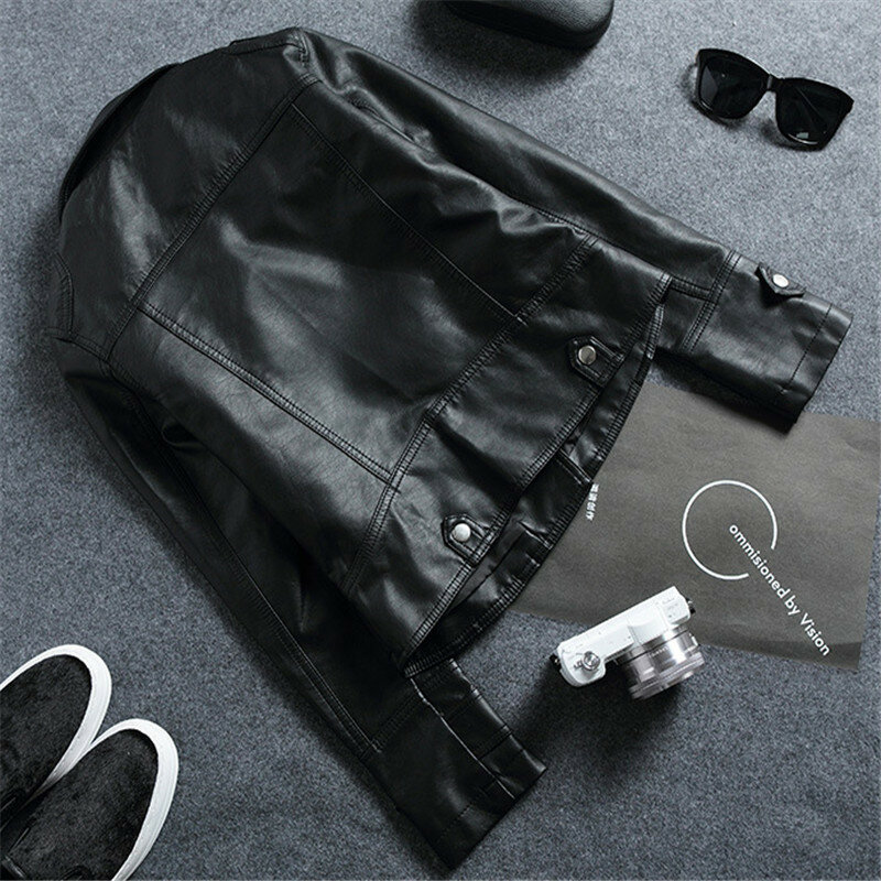 2024 Spring and autumn new slim-fit lapel leather coat women's short coat women's pu jacket motorcycle suit