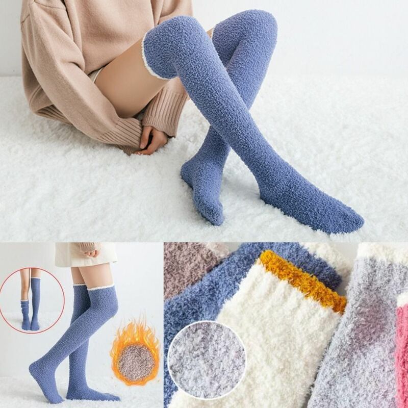 Calcetines por encima de la rodilla de nailon, medias altas hasta el muslo, suaves y cálidas, calentadores elásticos, invierno y otoño
