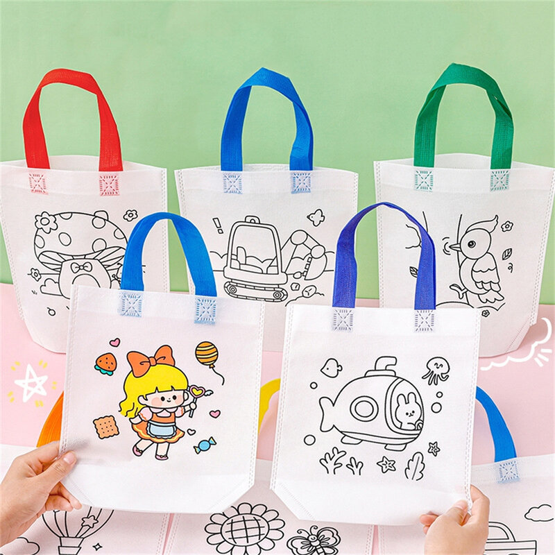 DIY Graffiti Coloring Bag Coloring Markers Handmade Painting Non Woven Bags for Children Arts Crafts Color Filling Drawing Toy