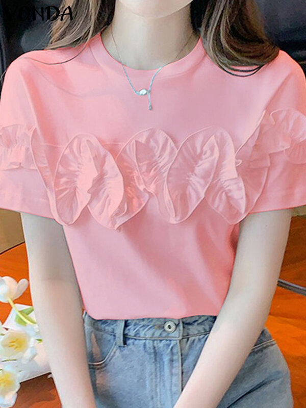 VONDA-Blusa holgada de verano para mujer, camisa elegante con flores tridimensionales, de Color liso, informal, 2024