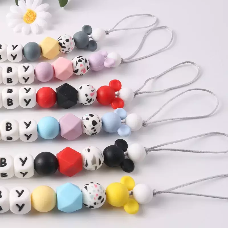 Baby Pacifier Clips Personalized Name Cartoon Teether Dummy Nipples Holder Clip Chain Silicone Newborn Teething Toys Accessories