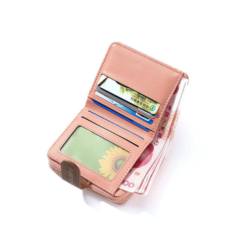 Portfel damska z kwiatowym nadrukiem poliuretanowy portfel na karty moda mała trójdzielna torebka na monety pokrowiec gotówka koreańska minimalistyczna