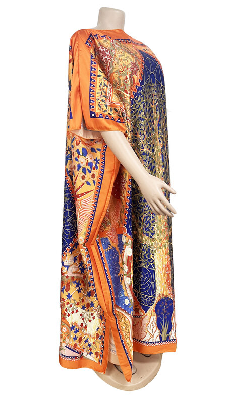 2023 New Printed Long Robe African Women's Dress Women with Scarf Two-piece Set 041#