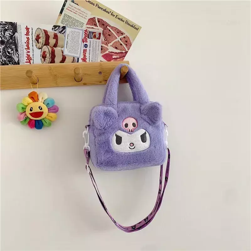 Kawaii Sanrio Bag Plush Tote Handbag Cinnamoroll Messenger Shoulder Bags Plushie Kuromi Backpack for Women Stuffed Doll Toy Gift