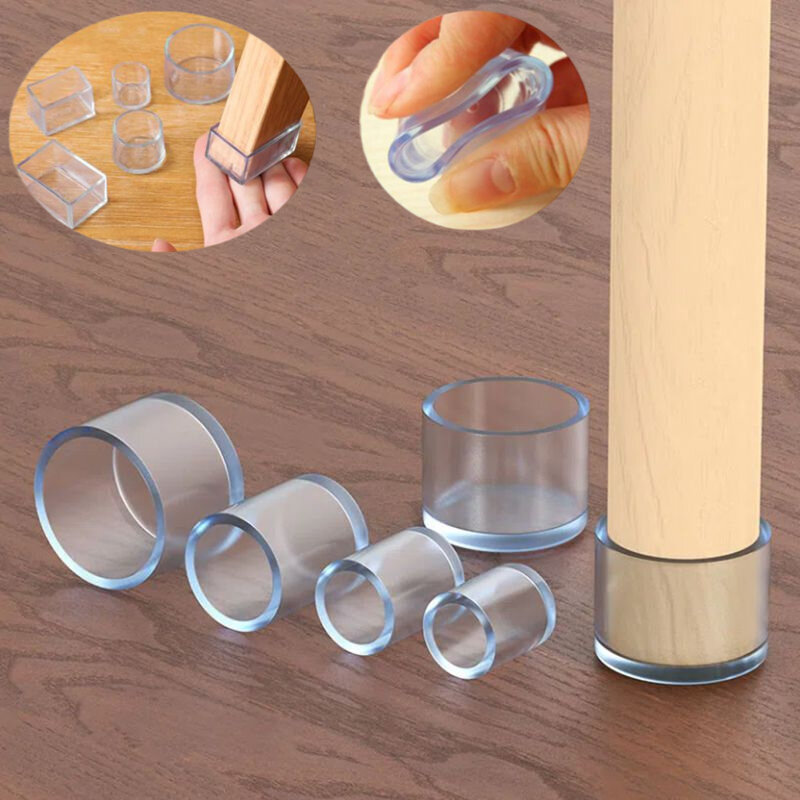 Transparent Chair Leg Caps Rubber Feet Protector Pad Furniture Table Covers Socks Plugs Cover Furniture Leveling Feet Home Decor