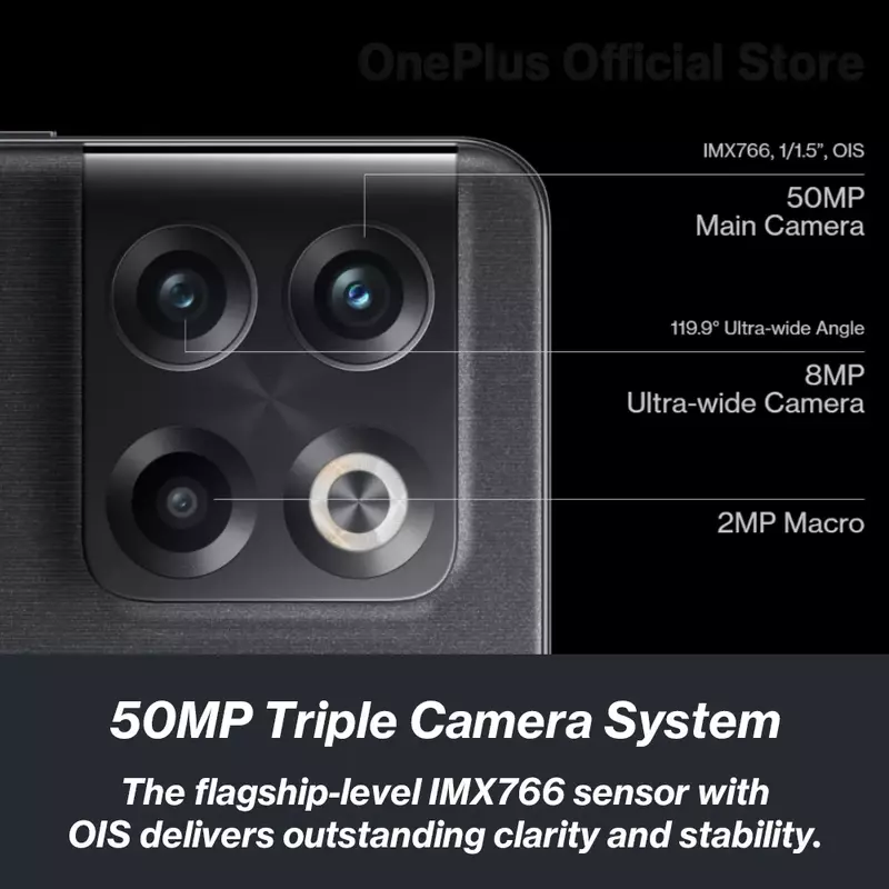 OnePlus-Snapdragon 10 T 5G, Versão Global, 8 Plus Gen 1, Carga SuperVOOC 125W, 48 mAh, Câmera 50MP, Tela AMOLED 120Hz, 8GB, 128GB