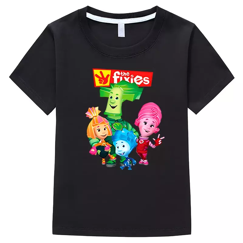Jungen/Mädchen die Fixies Cartoon Graph T-Shirt lustige Kurzarm Tops 100% Baumwolle Sommer Kinder Kleidung y2k einteilige Mädchen Kleidung