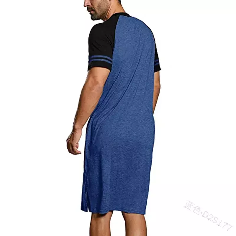 Neck Short Onesie Mens Loose 2024 Sleep Sleeve Robe Patchwork Man Solid Nightwear S-5XL Fashion Sleepwear Bathrobe V Nightgown