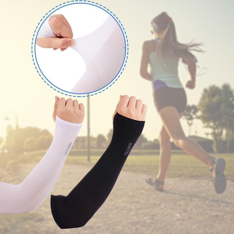 Unisex Summer Sun Protection Sleeves Quick Dry Ice Silk Cooling Arm Sleeve Cover Gloves For Drive Sports Running Fishing Cy C8D4