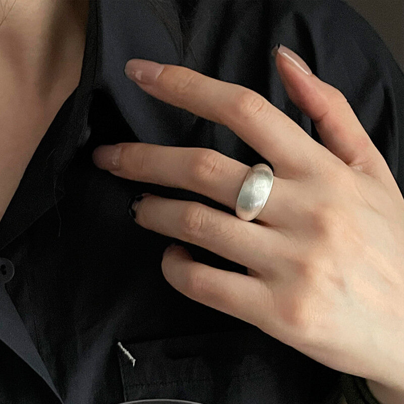 925 Sterling Silver unikalne owalne duże prosty pierścień dla kobiet biżuteria Finger regulowany otwarty Vintage pierścień na imprezę urodzinową