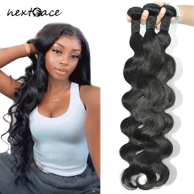 NextFace Body Wave Hair Bundles Natural Human Hair Weaves 10A Grade Peruvian Hair Weaves Body Wave Bundles 28 30 inch Long Hair