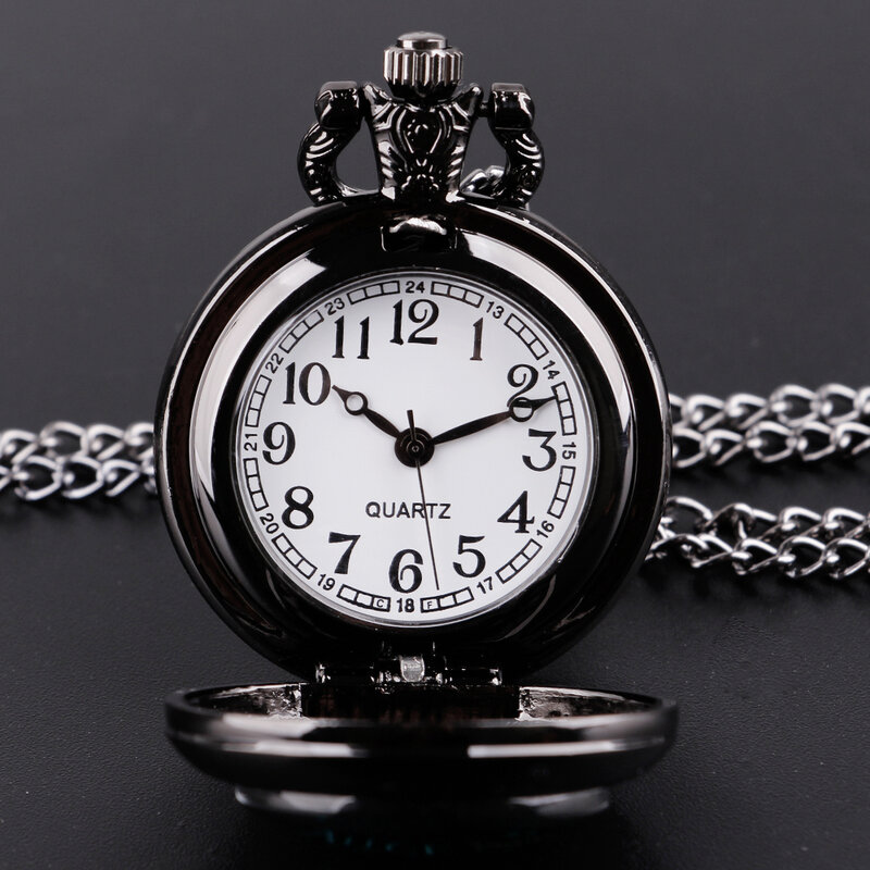 New Fashion Alice Black Quartz Pocket Watch collana con ciondolo orologio da uomo orologio da donna