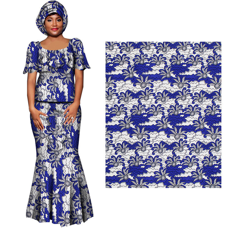 Tissu batik africain imprimé bleu et blanc, tissu Ankara pour vêtements, cire hollandaise de haute qualité